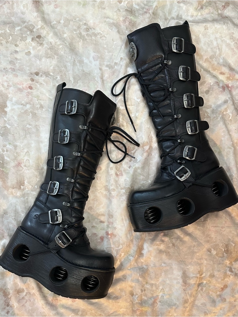 Women's Black Lace-Up Platform Buckle Boots